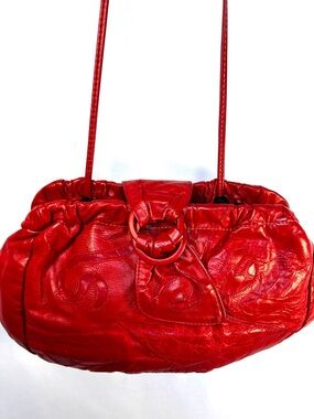 Vintage Red Leather Slouchy Clutch Crossbody Y2K Statement Bag